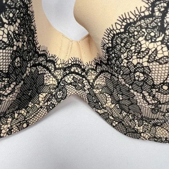Ambrielle Lace Print Smooth T-Shirt Bra 34C Beige Black Underwire NWT - Picture 2 of 7